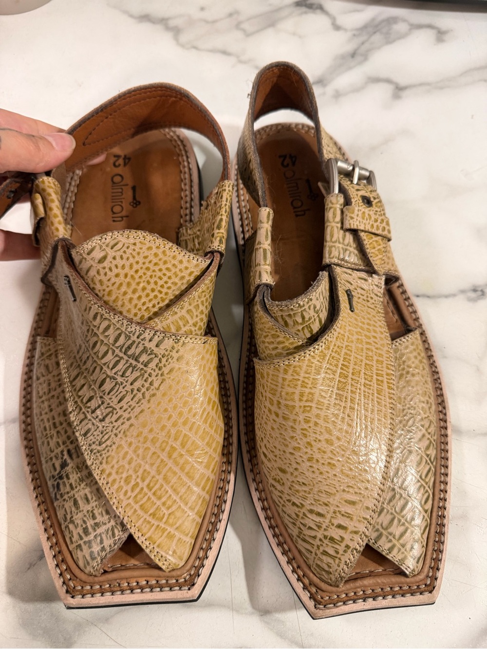 Handcrafted Men's Leather Peshawari Sandals in Tan Croc-Emboss
